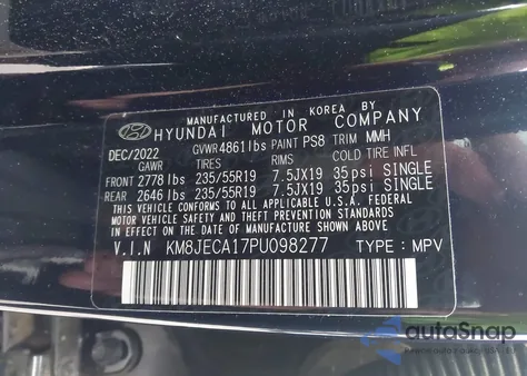 2023 Hyundai Tucson Hybrid Limited z USA, uszkodzony, nr VIN KM8JECA17PU098277